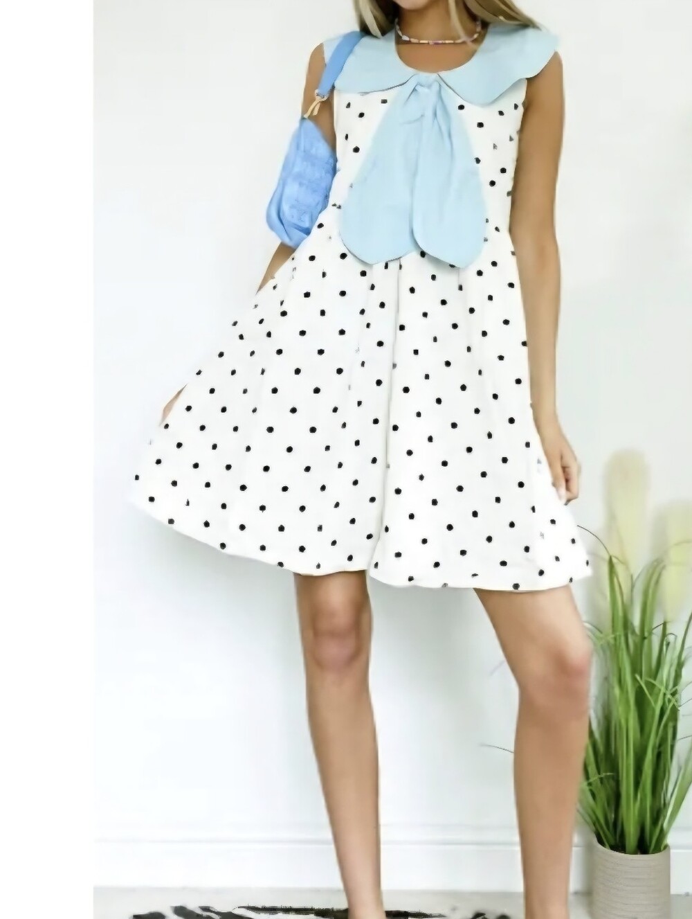 NATIVE YOUTH light blue polka dot lined dress